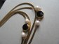 Snakey Gold Tone Mesh Black Lucite and Faux Pearl Long Necklace