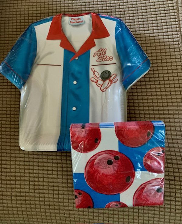 Retro Style Bowling Shirt Paper Plates and Napkins Set