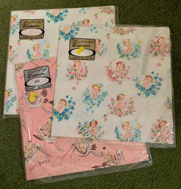 Vintage Dennison Baby Gift Wrap 3 Pkgs Sealed