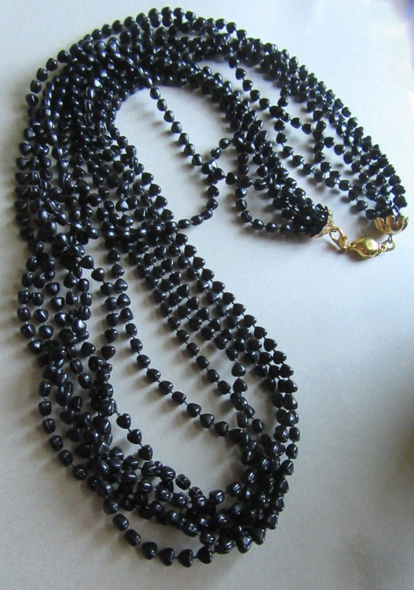 Vintage Black Hearts Multi Strand Necklace With Magnetic Clasp
