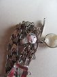 Vintage Hearts Charm Bracelet Articulated Roulette Wheel Charm Austria and Sterling Hour Glass Charm AS IS Destash