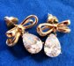 Austrian Crystal Teardrop Bow Pierced Earrings
