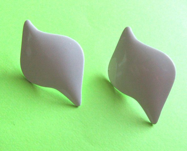1980's New Wave White Enameled Pierced Earrings  Vintage Jewelry