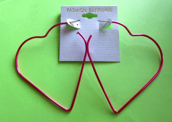 Vintage Giant Hot Pink Heart Pierced Earrings Never Worn Valentines Anniversary