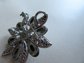 Grey and Black Glass Rhinestone and Faux Pearl Pin Brooch 