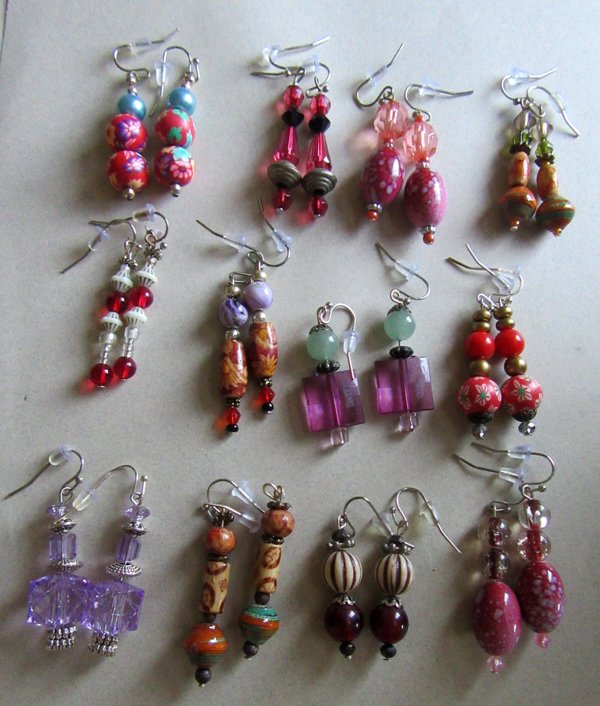 Twelve Pairs Beaded Lucite Pierced  Earrings Never Worn